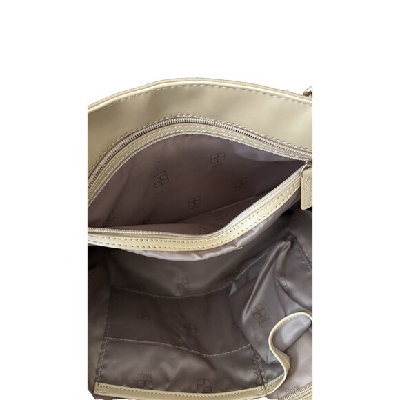 Iman Black Striped Sequined Tan Trimmed Gold Chain Shoulder Straps Tote Bag - Picture 15 of 15